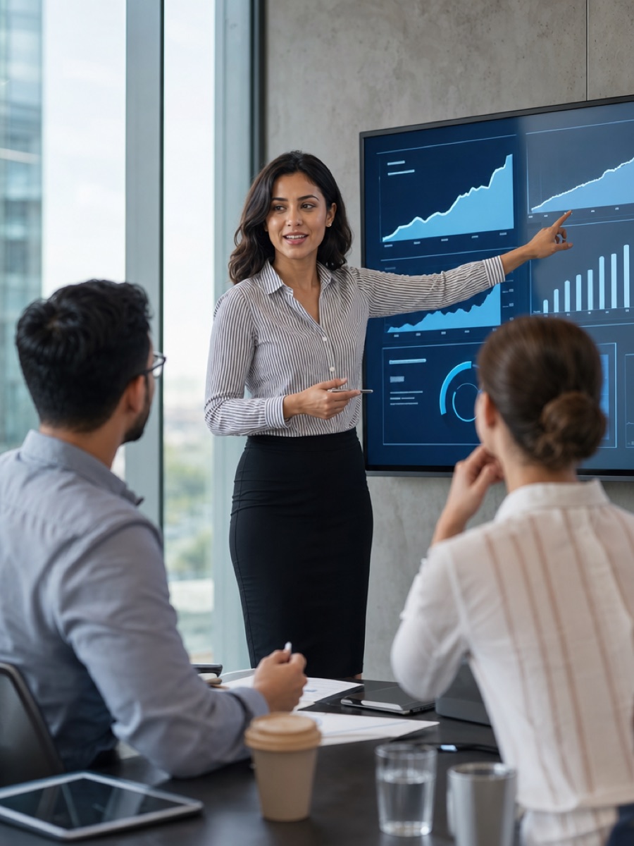 Leader presenting measurable business impact and ROI results